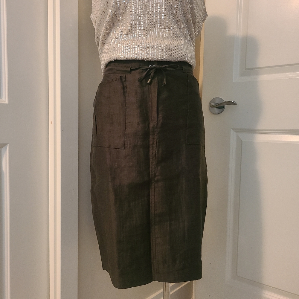 Pencil Skirt BANDOLERA Linen Size 8 US - EU 40 Forest Dark Olive Green